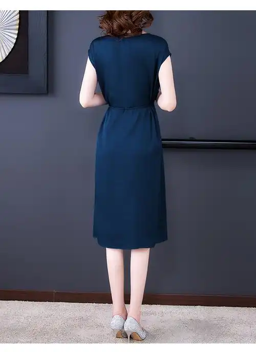 真丝连衣裙女2021新款夏季高档杭州品牌桑蚕丝中长裙子妈妈装显瘦