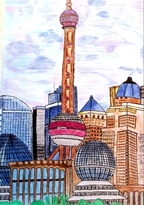 白线 黑线 彩色线 绘制自然绘制城市(三年级美术空中课堂作业展示)