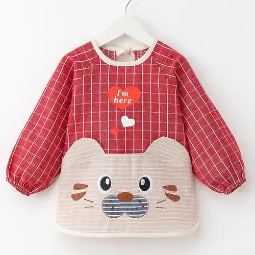 秋款薄小孩罩衣儿童长袖吃饭衣婴儿护衣宝宝罩衣防水纯棉饭兜倒褂