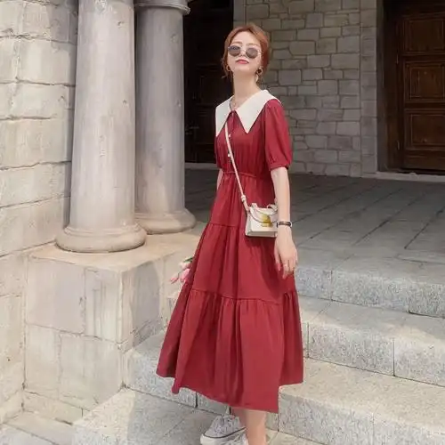 拼接连衣裙女夏2021新款宽松显瘦可盐可甜气质桔梗裙初恋长裙法式