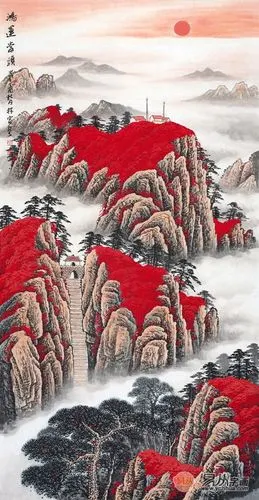 无水靠山图 李林宏竖幅山水画作品《鸿运当头》 作品来源:【易从网】