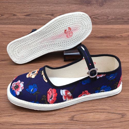 老北京千层底布鞋女棉布鞋老北京布鞋方口女款扣带单鞋平底手工千层底