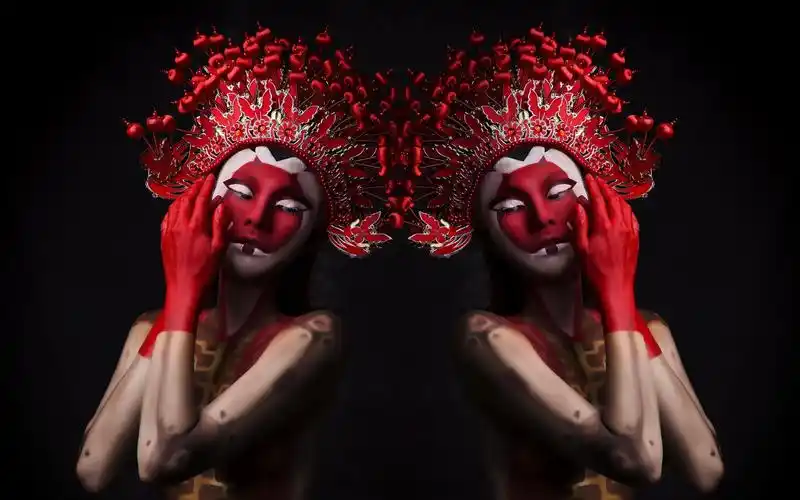 壁纸 两个女孩,化妆,头饰,中国戏曲风格