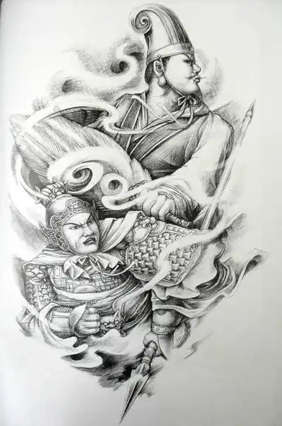 三国名将诸葛亮智激周公瑾纹身手稿图案(17)