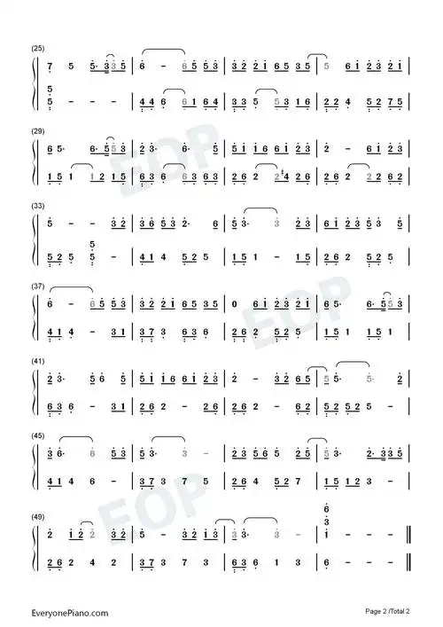 一拜天地-c调简单版双手简谱预览2