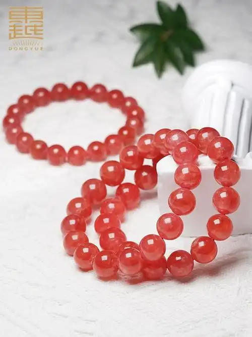 天然冰种红纹石手链阿根廷高冰透手串爱情桃花简约水晶饰品女款