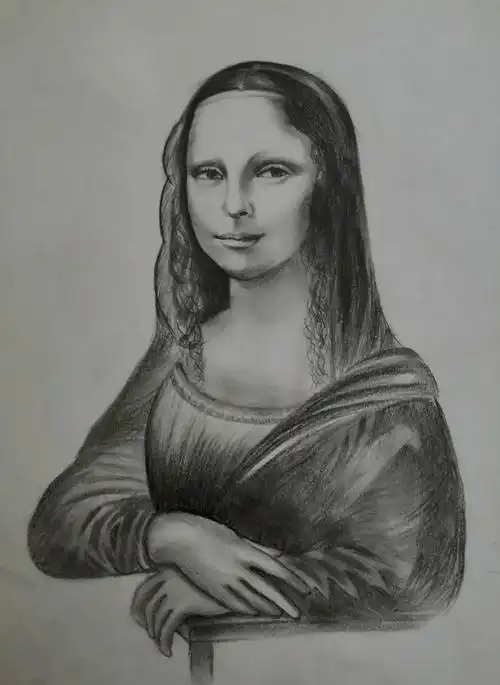 素描《蒙娜丽莎》,小家伙布置的作业,硬着头皮画完的