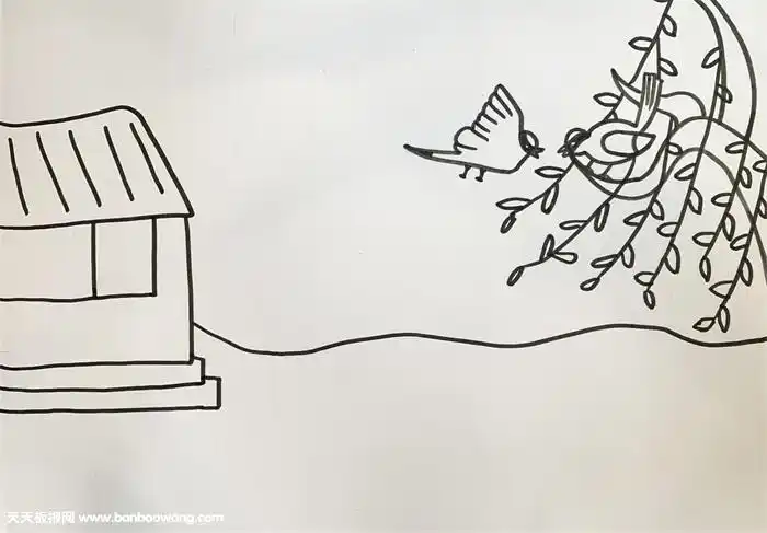 两个黄鹂鸣翠柳古诗配画