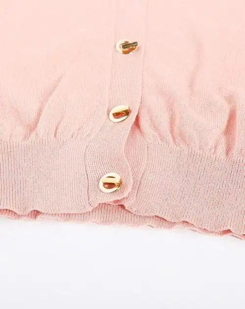 个性扣口纯色针织衫樱花粉