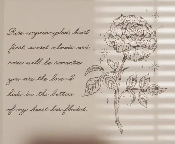 手写花体英文玫瑰手绘