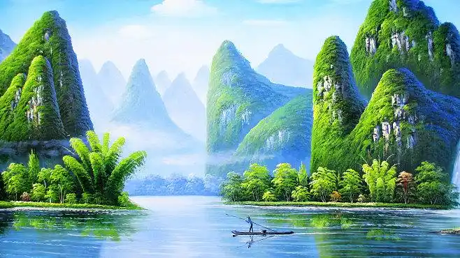 美丽漂亮的桂林山水风景精美绘画桌面壁纸