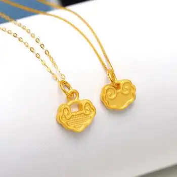 款式黄金祥云锁吊坠999足金平安锁片挂坠女锁骨链纯金挂坠配18k金项链