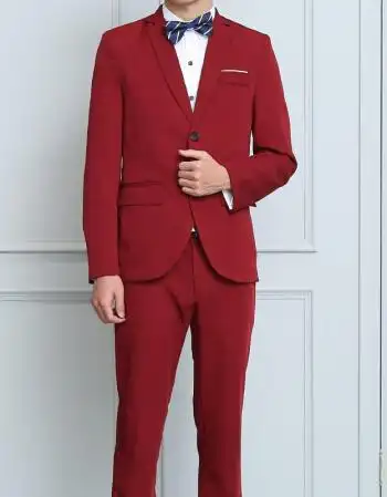 西服套装男韩版修身结婚礼服伴郎团服兄弟装发型师小西装正装 红色 衣