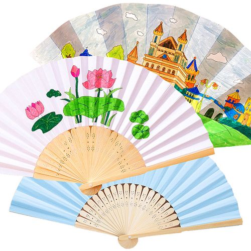 diy空白纸扇子折扇儿童绘画扇子幼儿园手工制作画小凉扇地摊热卖