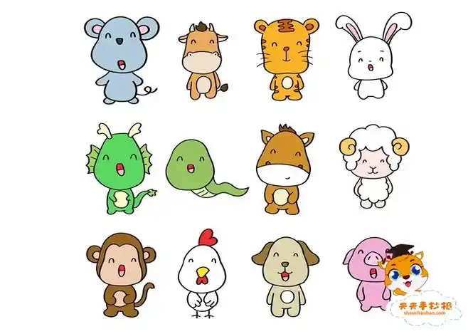 赶快收藏画起来吧动物简笔画大全彩色12生肖最简单的十二生肖画法,12