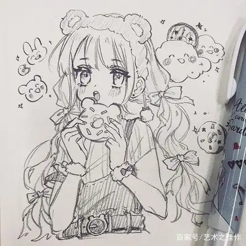 铅笔人物手绘,很可爱的一组美少女线稿