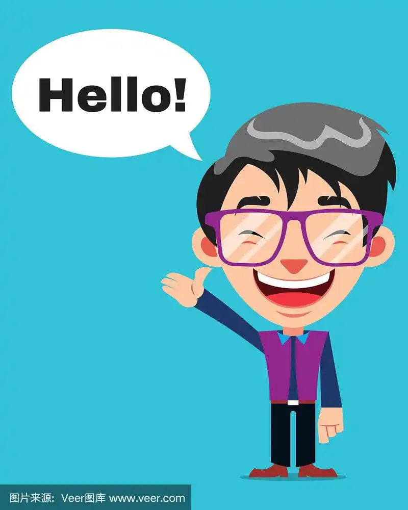 有趣的家伙卡通人物与眼镜说你好表情
