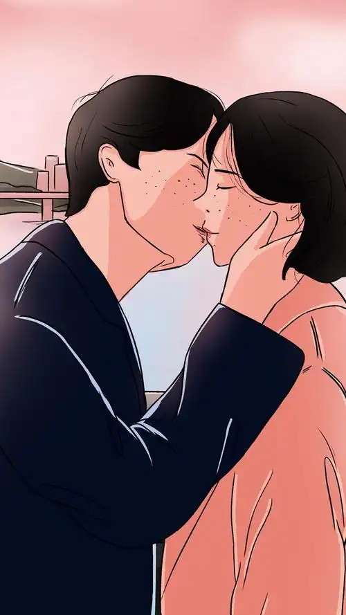 甜蜜小情侣插画美图手机壁纸