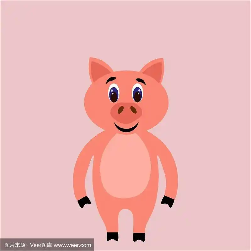 可爱的猪在一个平坦的风格孤立在粉红色的背景.