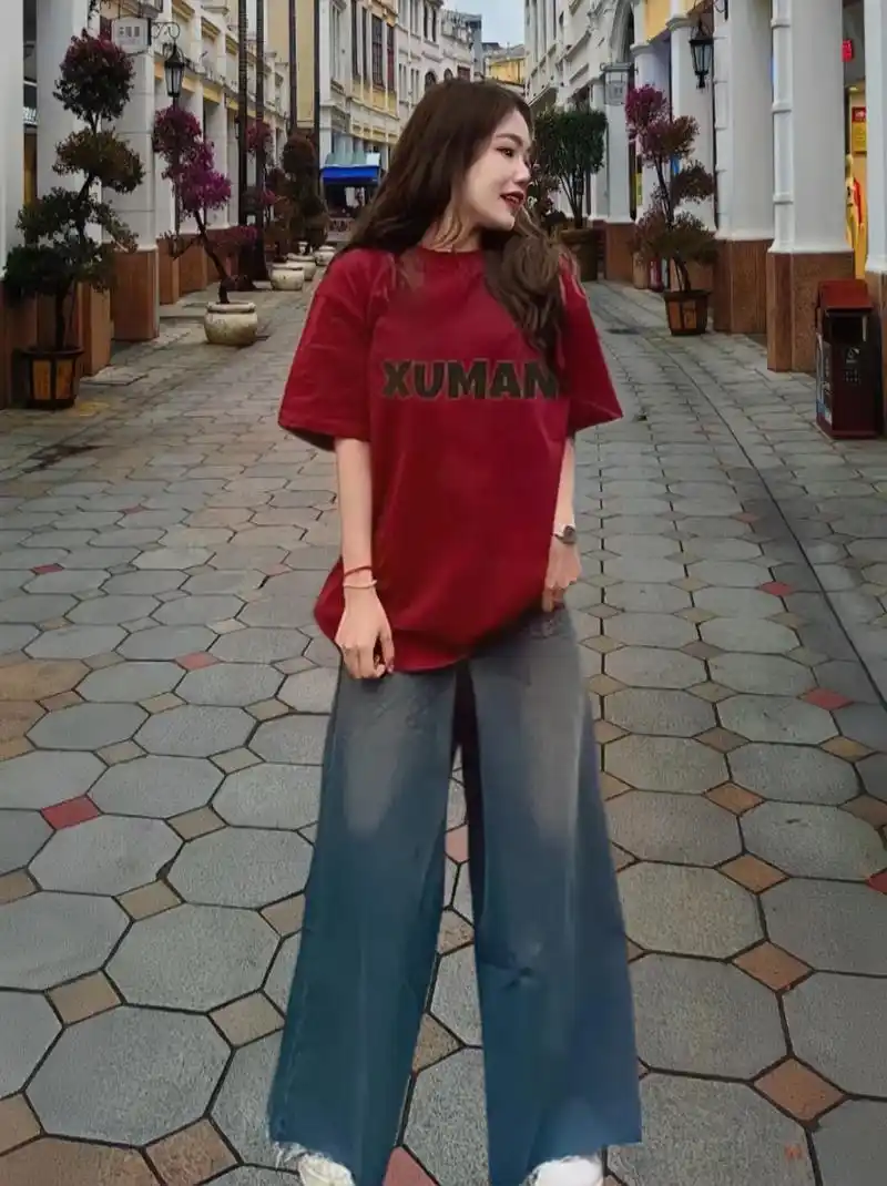 酒红色宽松t恤 姐妹们,2024新款美式复古宽松短袖来喽!中 - 抖音