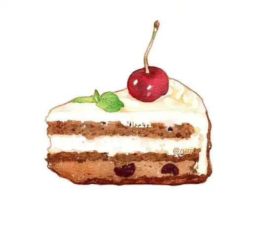 水彩美食手绘巧克力樱桃蛋糕
