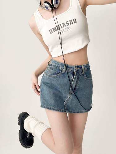 菲洛曼迷你超短裙牛仔半身裙女春夏季小个子辣妹高腰a字包臀裙 蓝色 s