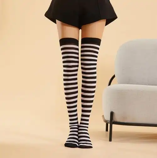 女款欧美风多条纹过膝袜长筒足球比赛啦啦队应援袜子批发 红绿 均码