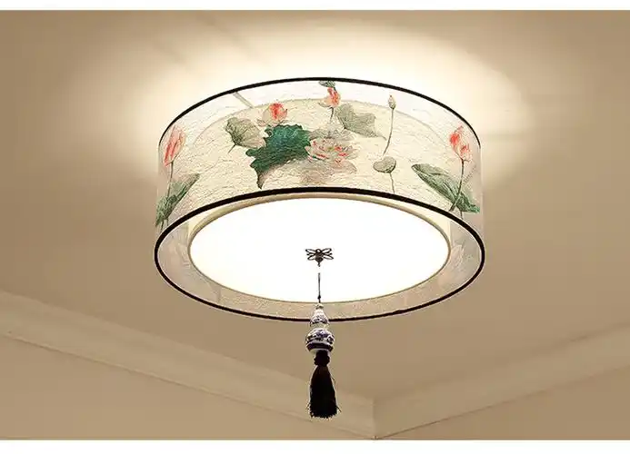 新中式古典彩绘手绘荷塘月色吸顶灯中国风禅意客厅卧室书房顶灯方形