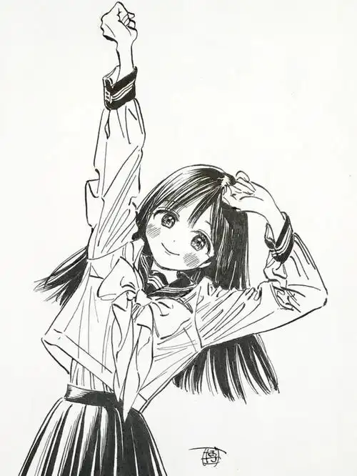 白纸黑稿下的水手服女孩,仅凭线条就能元气满满!