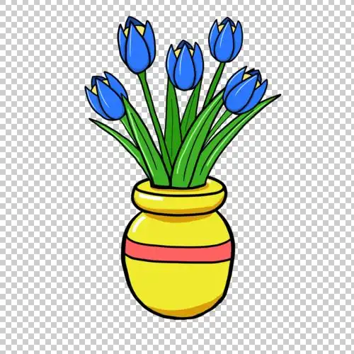 手绘黄色盆花_手绘蓝色郁金香盆栽【高清卡通手绘png素材】