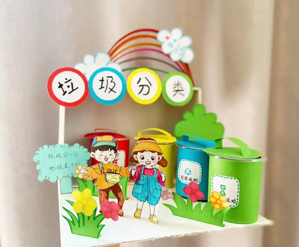 手工#垃圾分类##环保袋制作# 中班暑假作业 图1垃圾分类～垃圾桶用