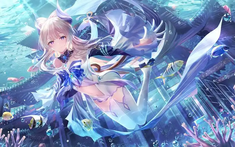 原神冲击动漫女孩水下电脑壁纸