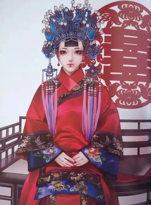 古风女子嫁衣手绘 看小女子嫁衣似火,为君铺就十里红妆