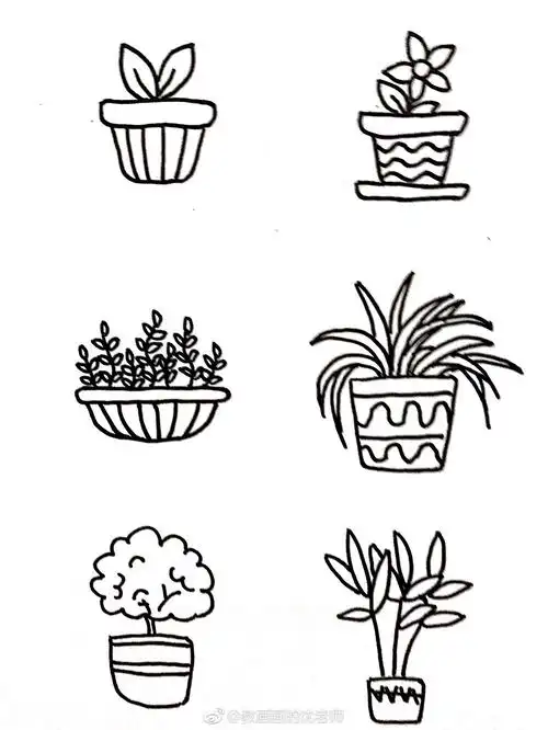 盆栽植物花盆简笔画原创手绘手账素材~ (作者: 教画画的沈老师 )