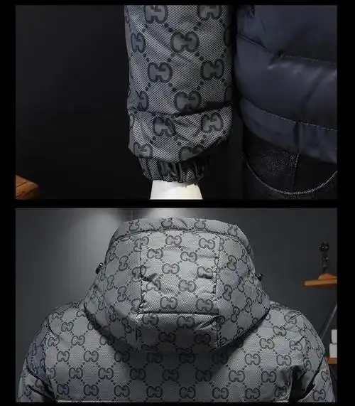 欧洲站潮牌轻奢酷奇羽绒服男士秋冬欧货潮流三色拼接印花冬装保暖连帽