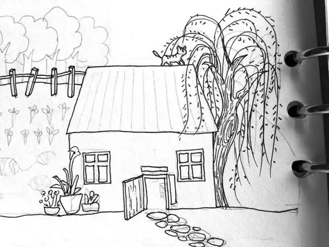 漂亮的农家小院简笔画漂亮的田园风光简笔画有江南特色的田园风光简笔