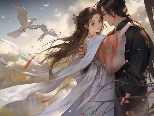 唯美古风情侣插画甜蜜浪漫古代情侣相拥互动水彩古风人物手绘插画520