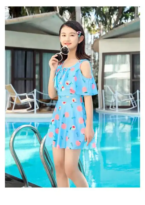 女初中生12岁女童中大童2022新款保暖女孩少女连体 粉红色(泳衣 泳帽)