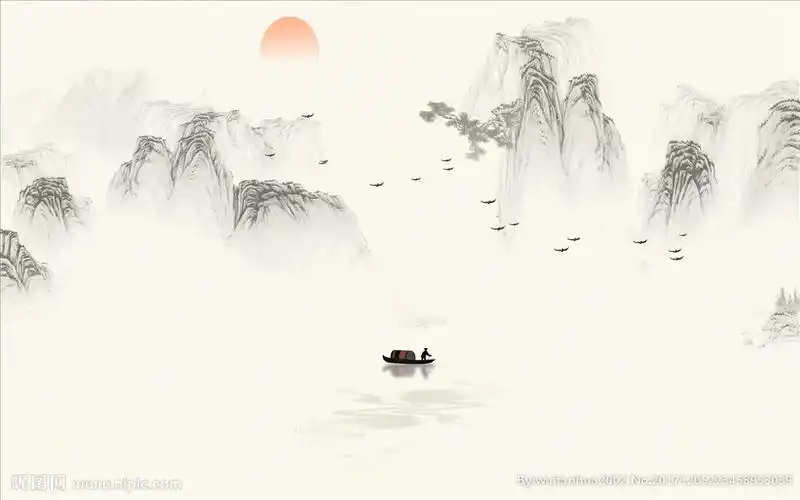 新中式水墨山水背景墙装饰画图片