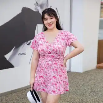 女1401602024连体保守胖mm200斤性感时尚遮肚显瘦新款温50001粉色xxxl