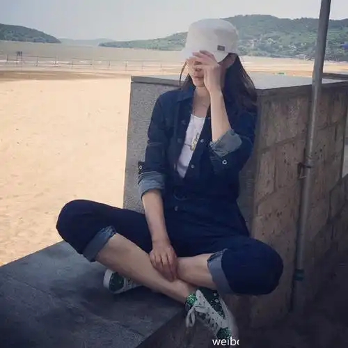 明星高圆圆同款连体裤女2020收腰宽松长裤工装牛仔裤