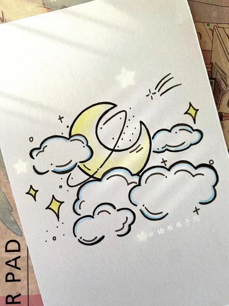 简笔画61插画-月亮.#简笔画 #治愈系 #手绘 #插画 #绘 - 抖音