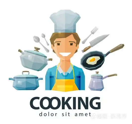 厨师,厨师矢量 logo 设计模板.烹饪或厨具的图标.平的插图