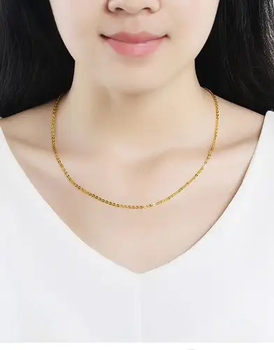 龙徽珠宝 黄金项链女款精品肖邦链百搭吊坠配链足金素链简约o字链送