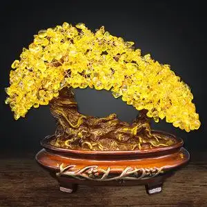 天然黄水晶招财树紫粉发财树摇钱财宝树开业搬家室内风水摆件饰品