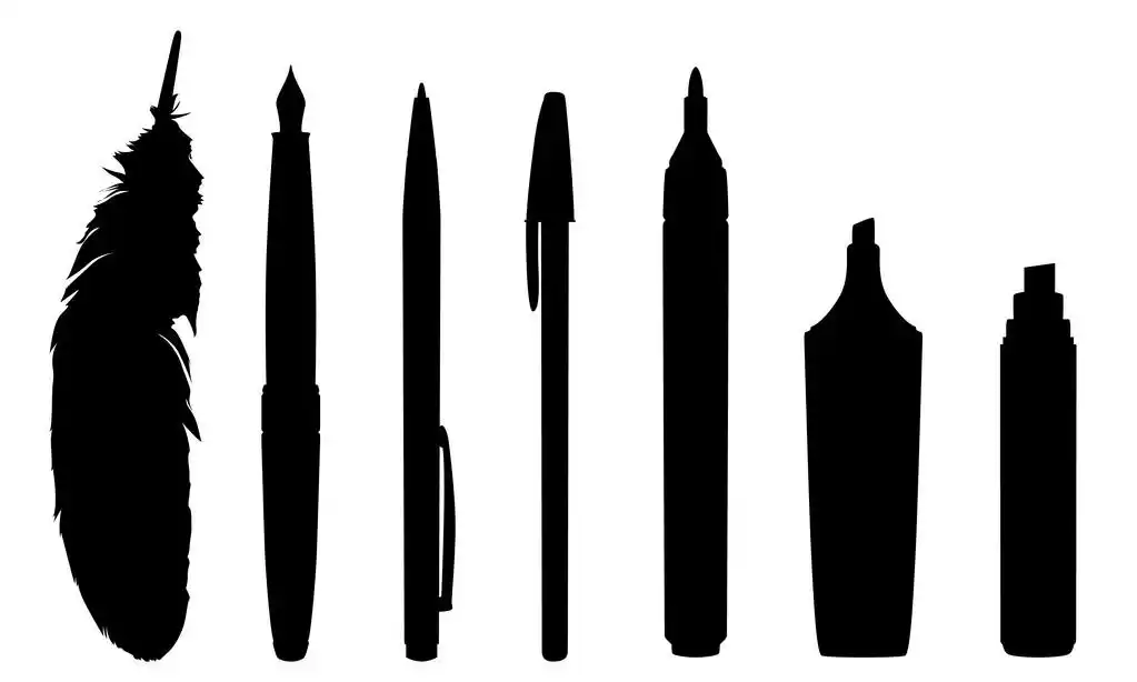 笔和标记的剪影