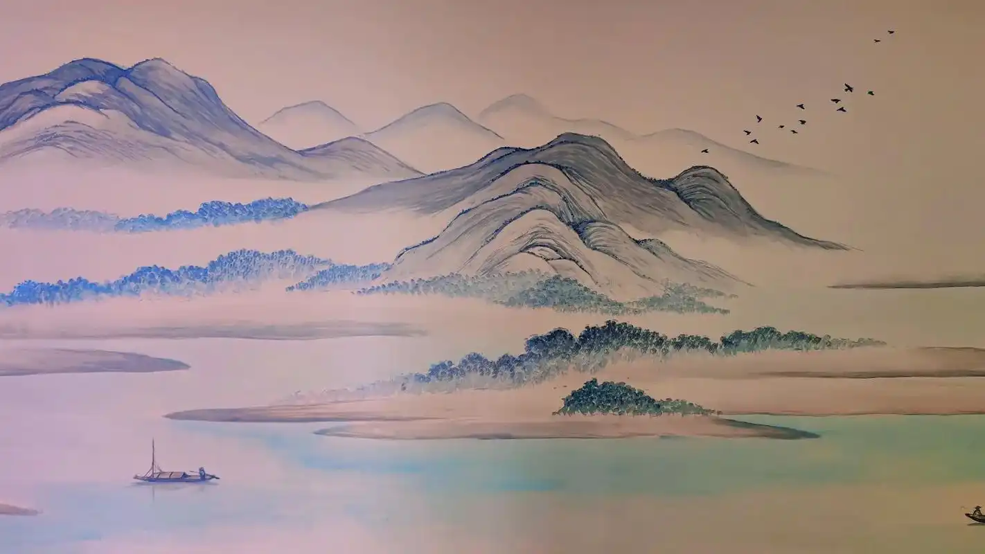 山水画  #墙绘  #苏州  - 抖音