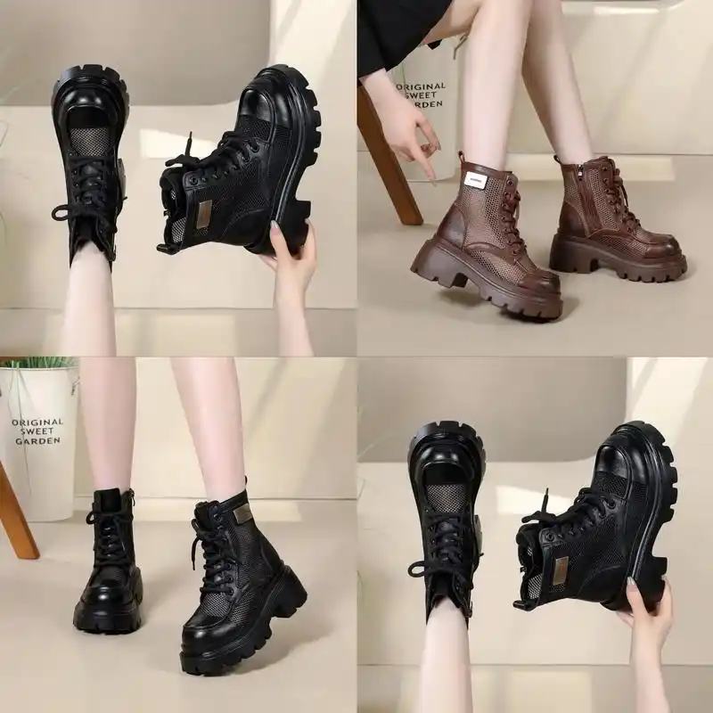 春夏季马丁靴女款英伦风2025新款百搭厚底增高短靴高跟网面时