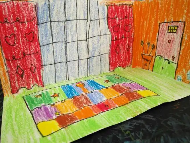 今日儿童画课程一一我的小房间(立体画)