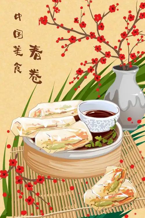 中国美食春卷插画